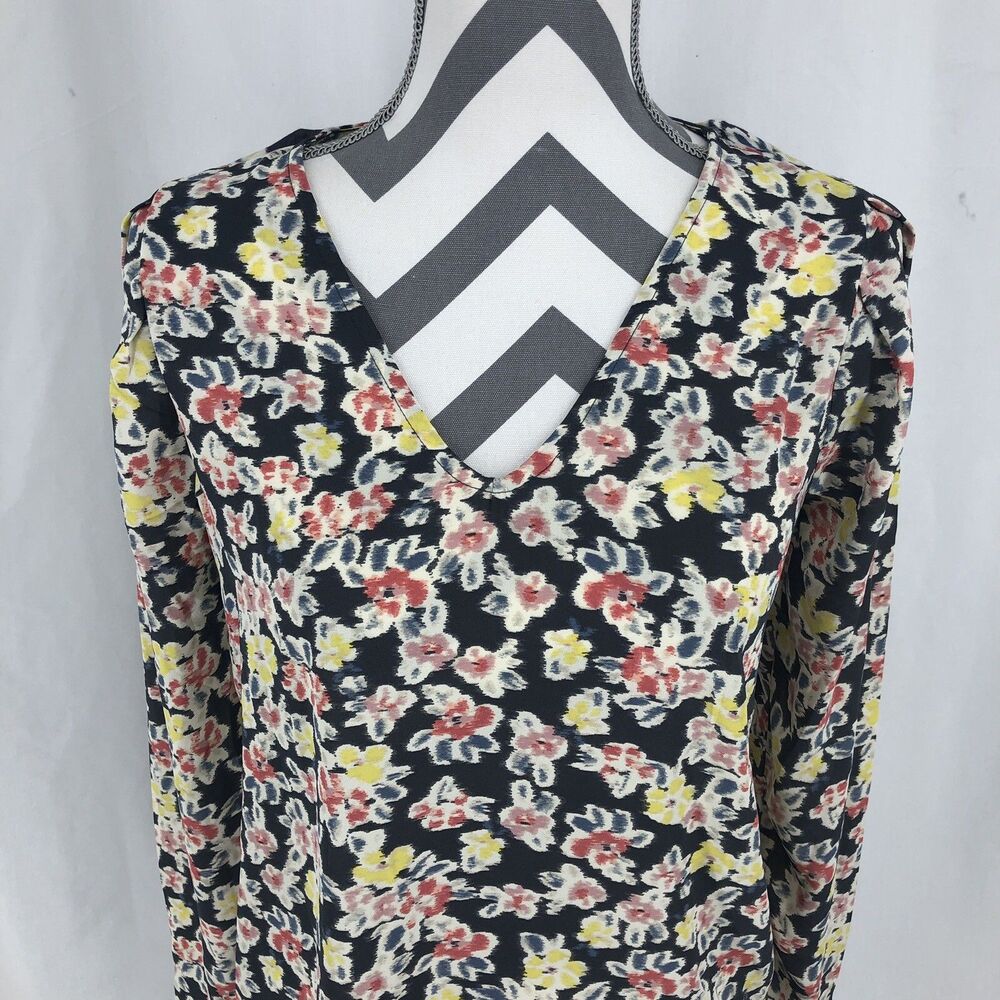 LOFT Floral Mixed Media V-Neck Long Sleeve Blouse 597053 XS NWT